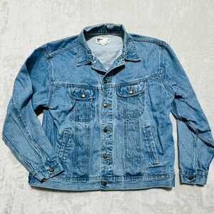Vintage Wrangler Rugged Wear Mens Blue Denim Jean Jacket Trucker  Size L XL